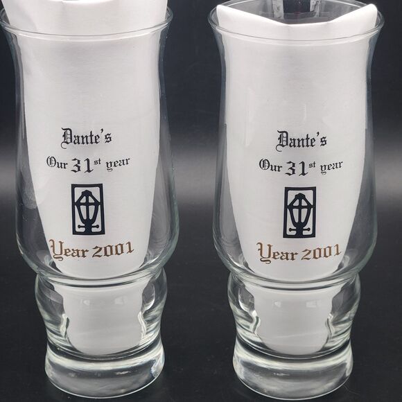 Dante's Down the Hatch 31st Year 2001 2 Drinking Cocktail Glass Set VTG 12 oz - Picture 4 of 8